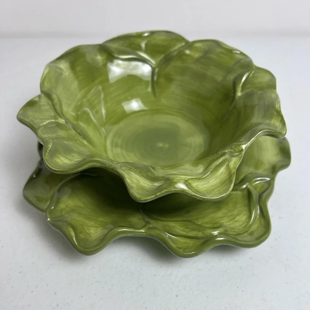 Roscher & Co Antique Leaf Collection Salad Plate Soup Cereal Bowl Green - Picture 1 of 9